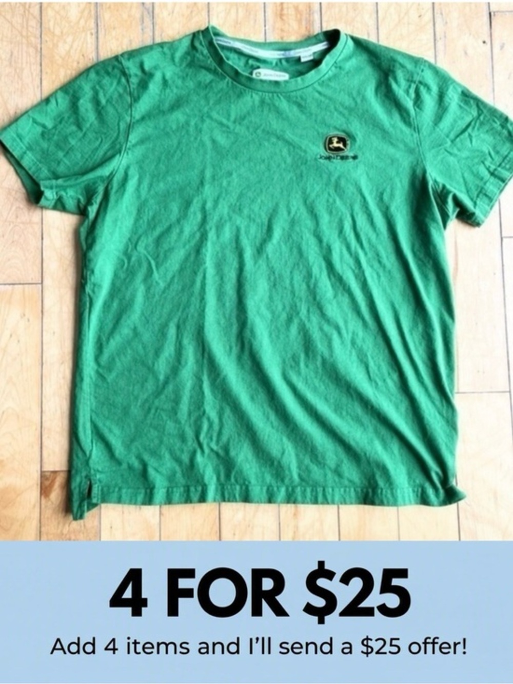 John Deere 100% Cotton Classic Green Short Sleeve T-Shirt with Logo Size Medium